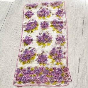 Vintage BURMEL Silk Purple Violet Floral Print Scarf Multifunctional 12” X 46”